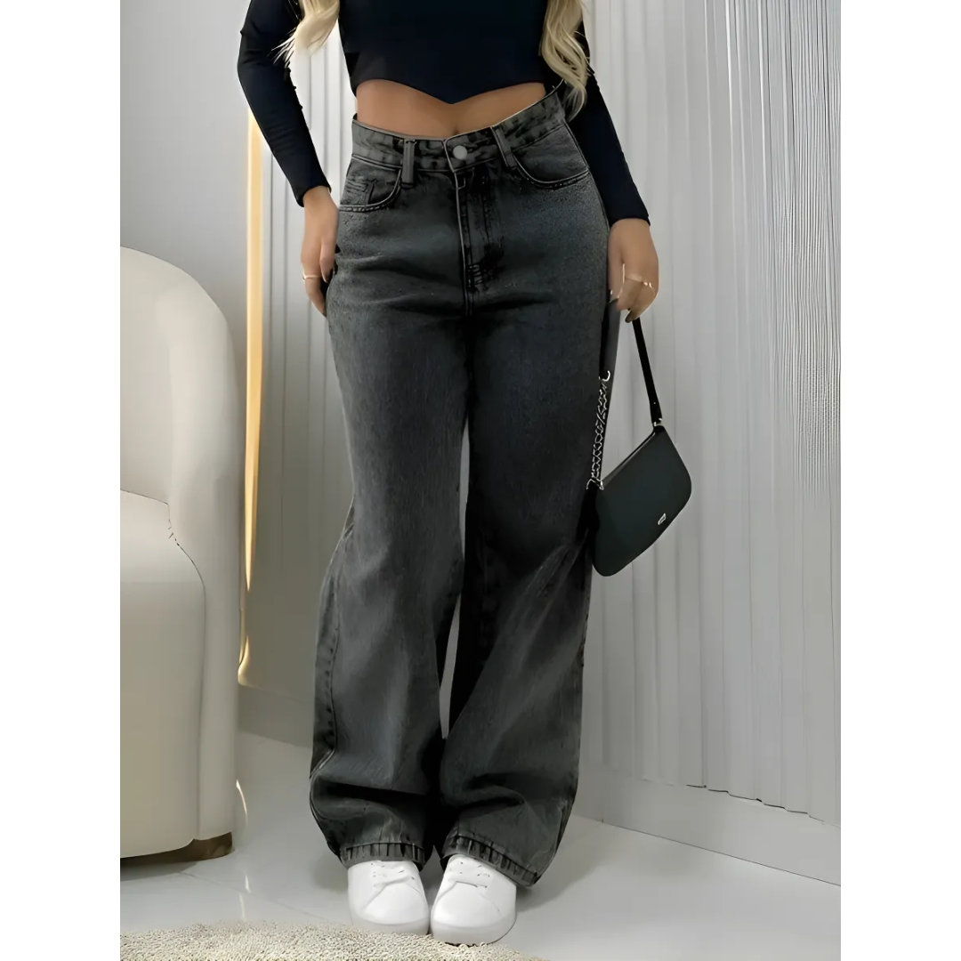 Calça Jeans Wide Leg Pantalona Cintura Alta Feminina Premium