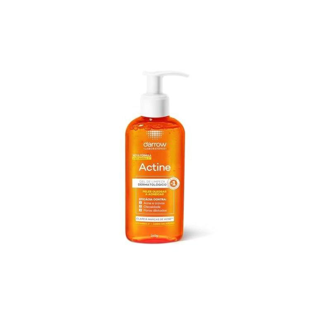 Darrow Actine Gel de Limpeza Dermatológico Facial com Ácido Salicílico, Vitamina C e Lactato de Mentila, 140g