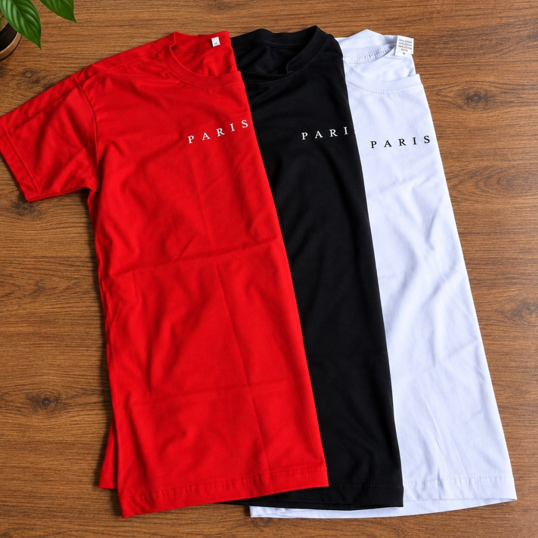 Kit com 3 Camisetas de Algodão Paris