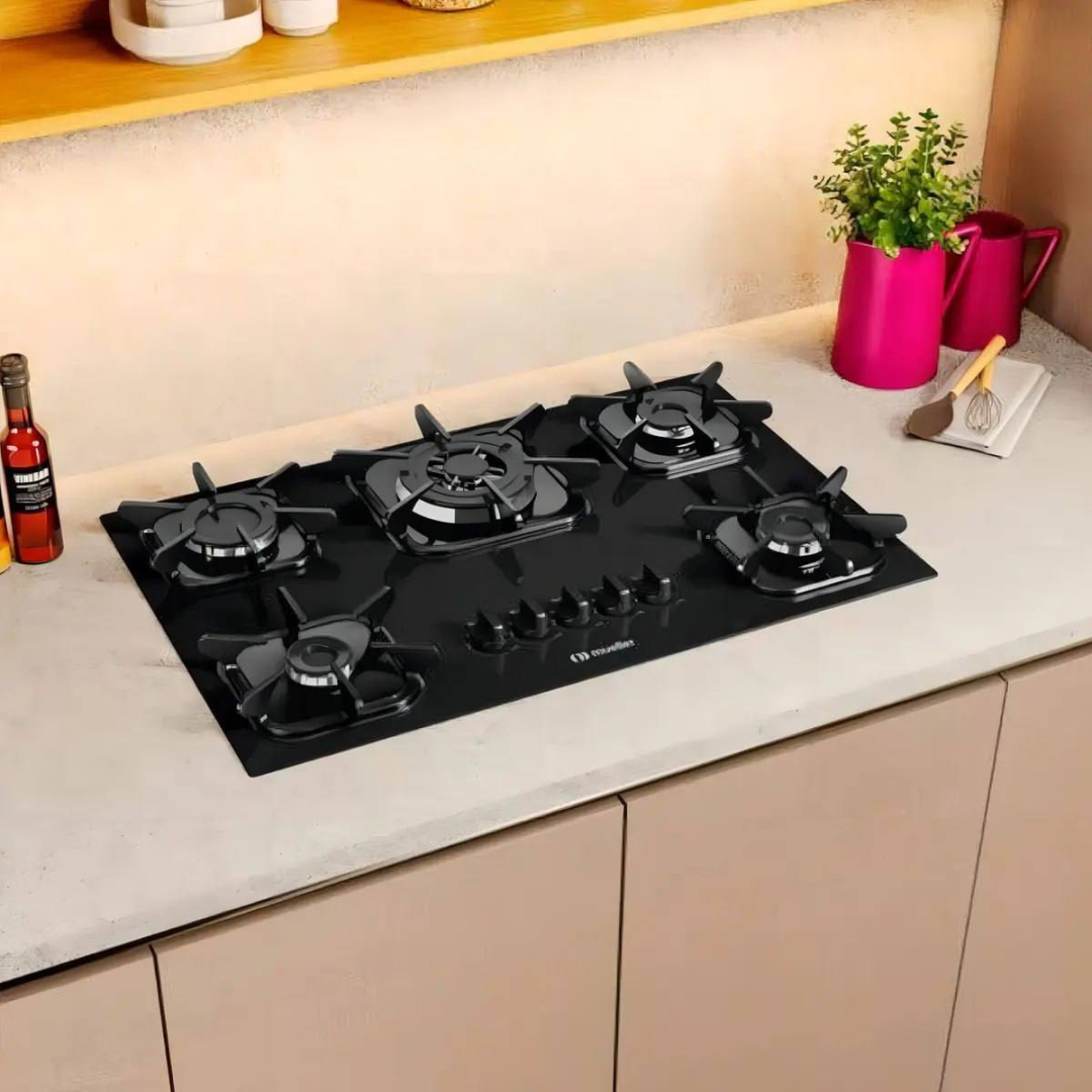 Cooktop Mueller 5 Bocas Preto Com Queimador Tripla Chama G5