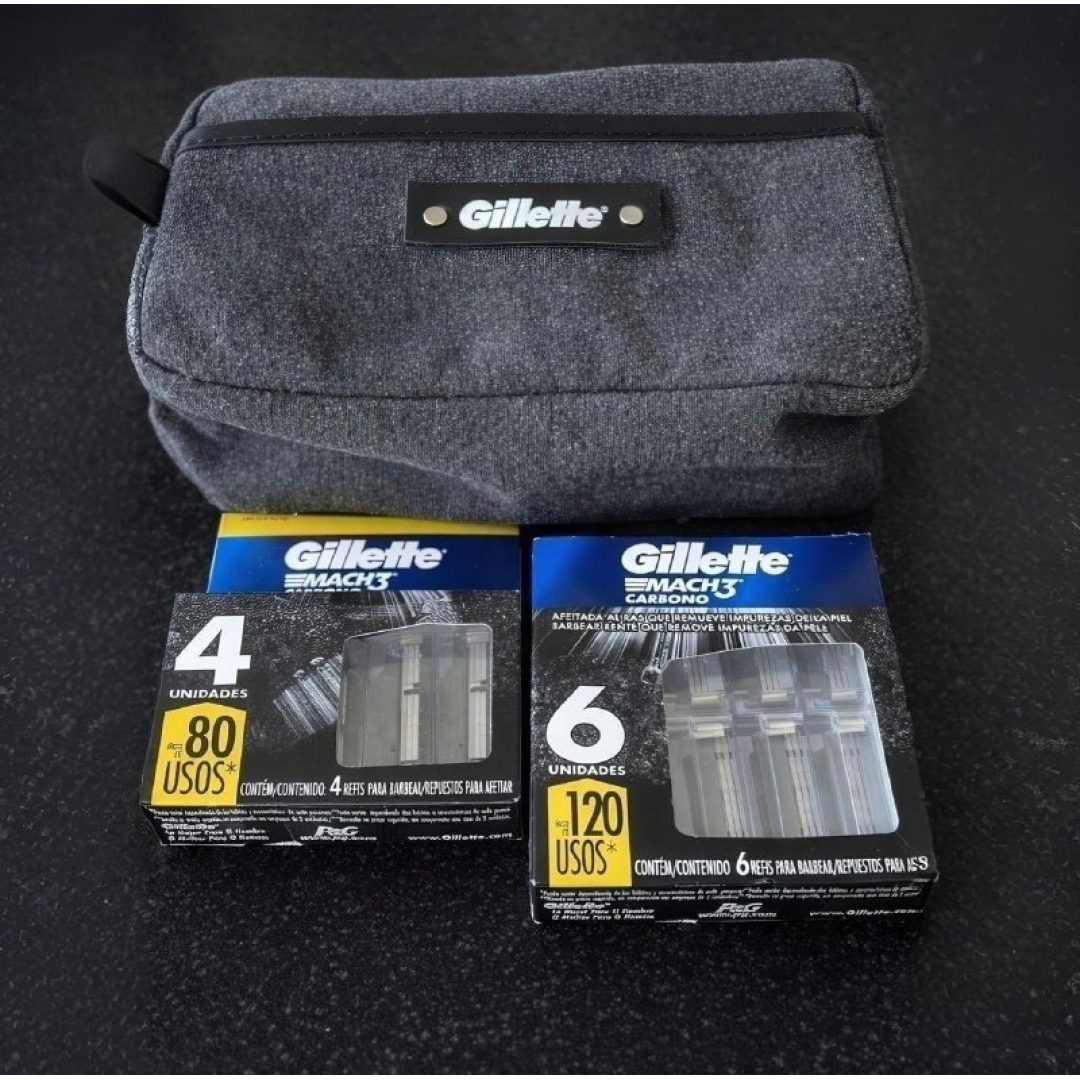 Kit Gillette Mach3 10 Cargas Carbono + Necessaire