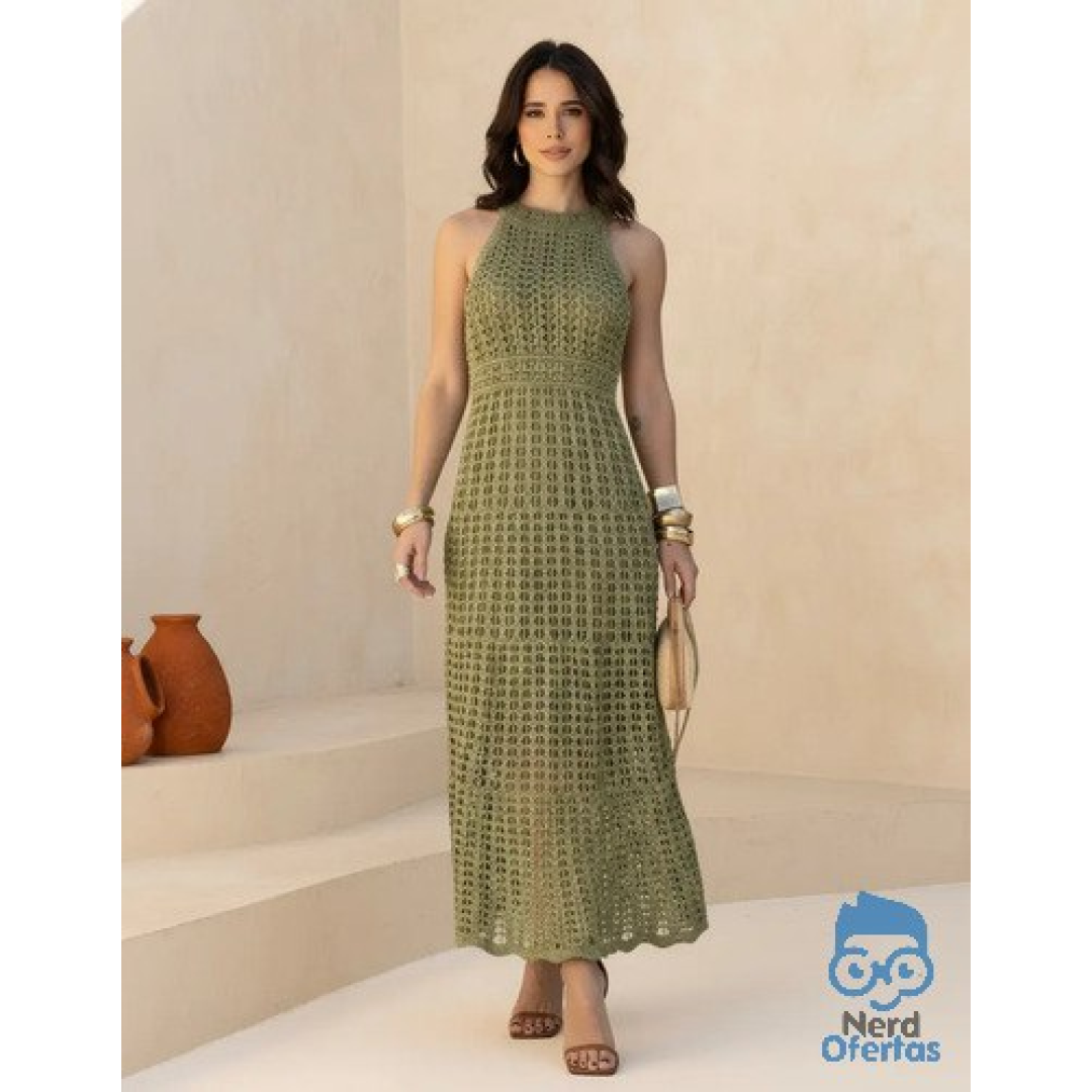 Vestido Lt Tricot Midi Feminino Sem Manga Elegante Moda