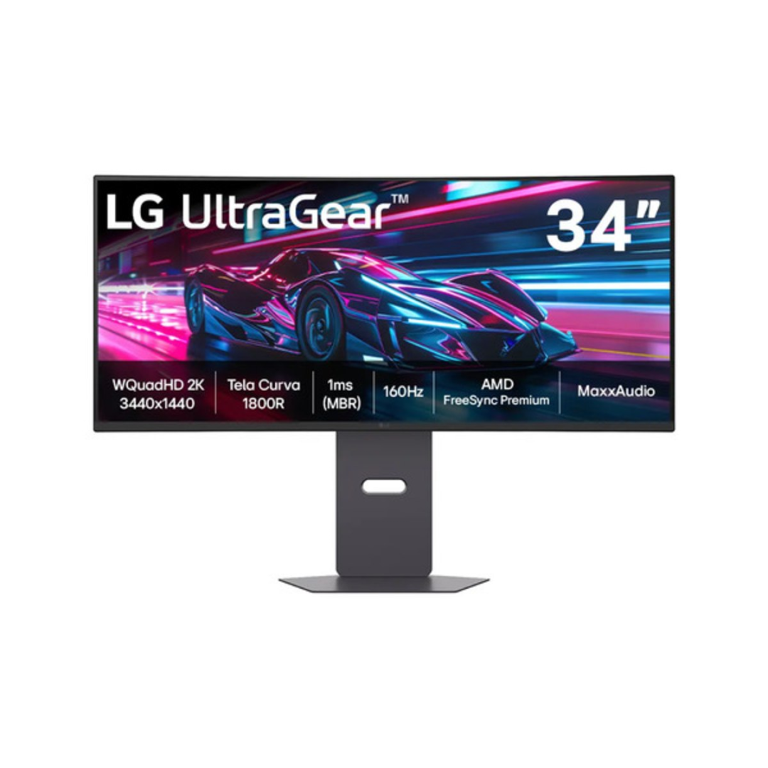 Monitor Gamer LG UltraGear Curvo 34"- QuadHD 2K, UltraWide 1800R, 160Hz, 1ms (MBR), AMD FreeSync Premium, HDR10, MaxxAudio, Preto -34G600A
