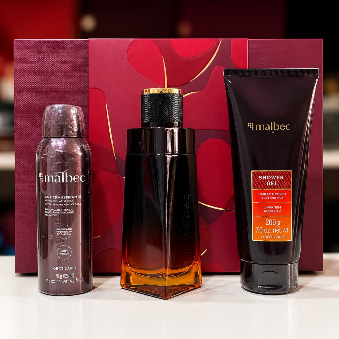 Kit Boticário Malbec X -⁠ Perfume 100ml - ⁠⁠Shower Gel 200g - Desodorante 125ml