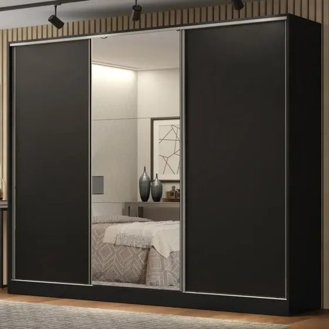 Guarda-roupa Casal Madesa Royale 100% MDF 3 Portas com Espelho Preto