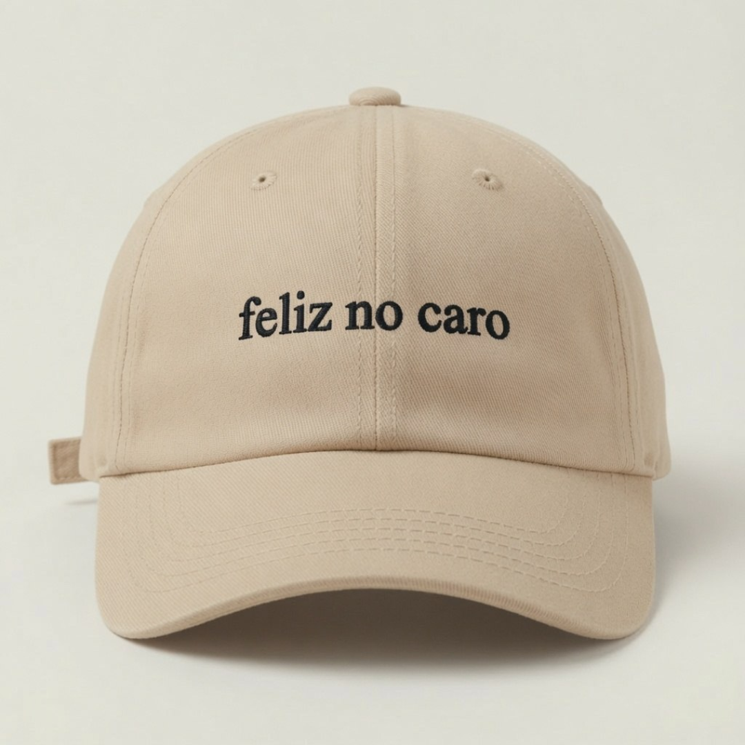 Boné Bege Feliz no Caro Aba Curva Minimalista Estilo Casual Brasileiro (5 cores)