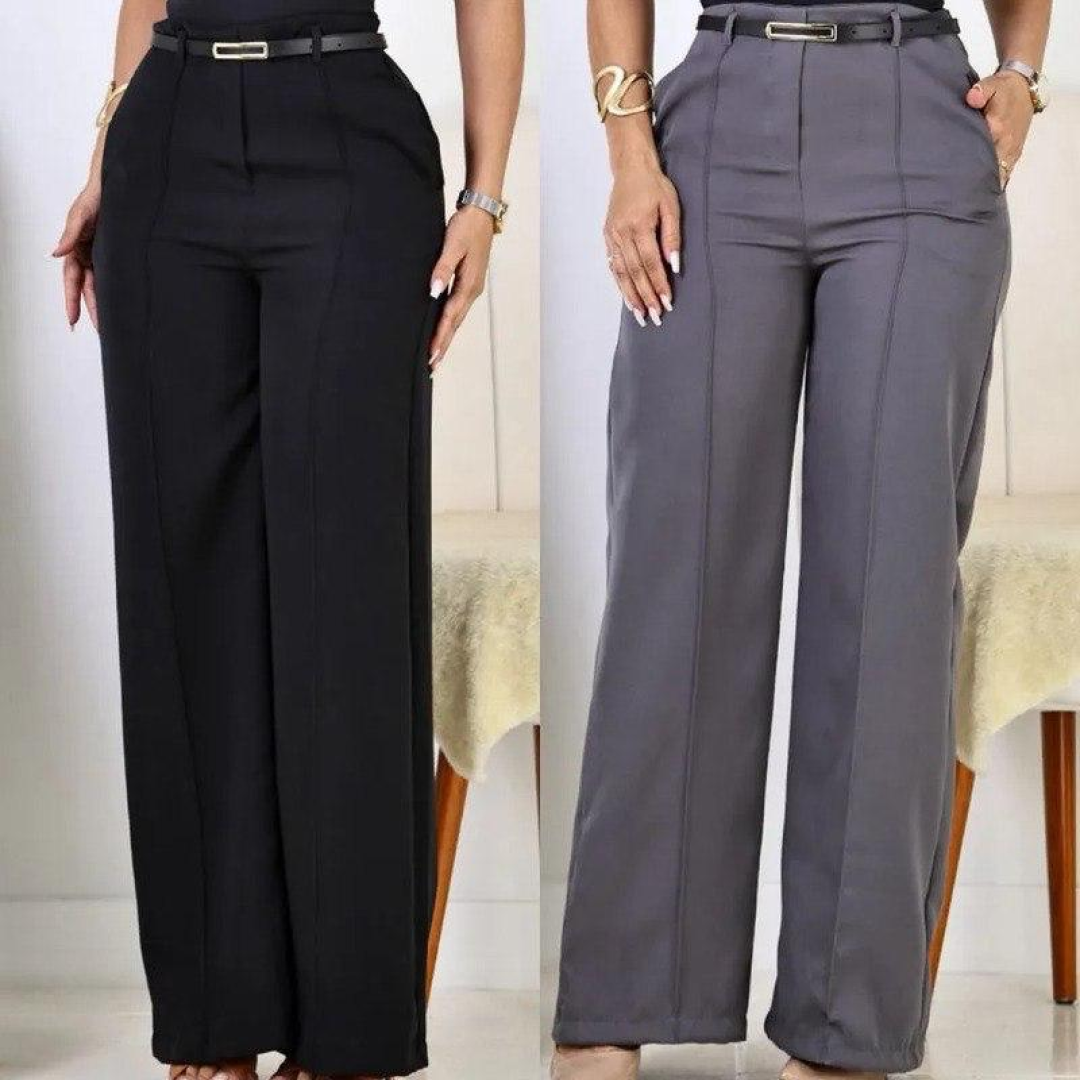 Kit 2 Calça Pantalona Feminina Alfaiataria Elegante C/ Cinto