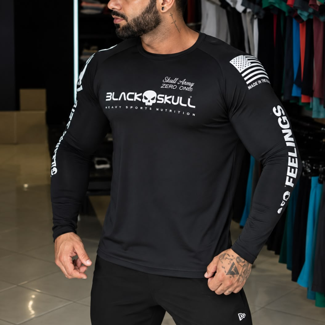 Camiseta Dry Fit Soldado Bope Manga Longa Black Skull