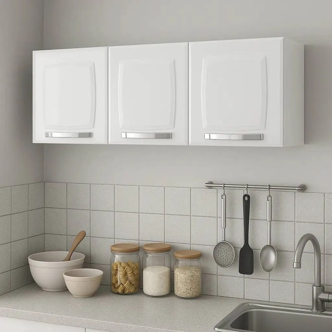 Armário Aéreo de Cozinha Branco com 3 portas Rose Itatiaia