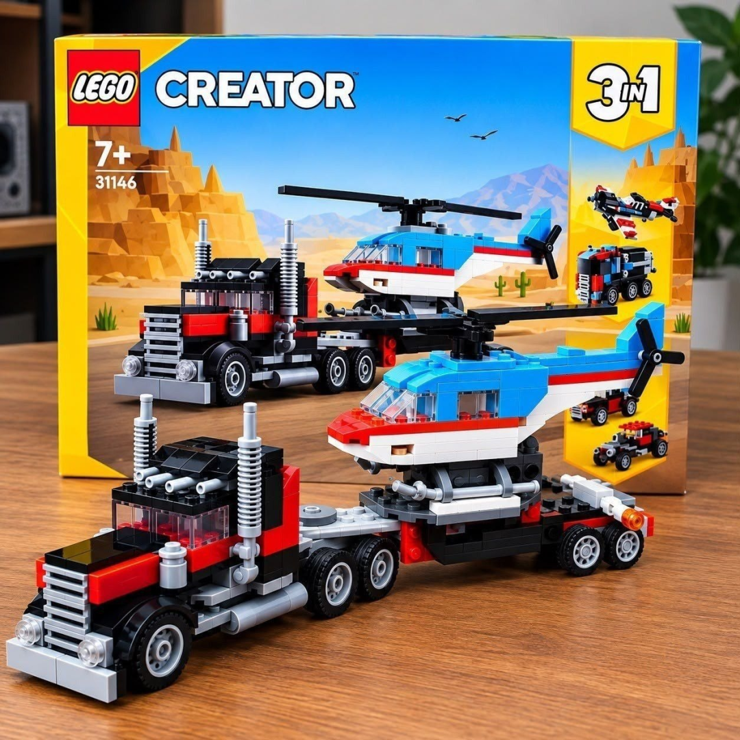 LEGO Creator 3 em 1 Caminhão Plataforma com Helicóptero