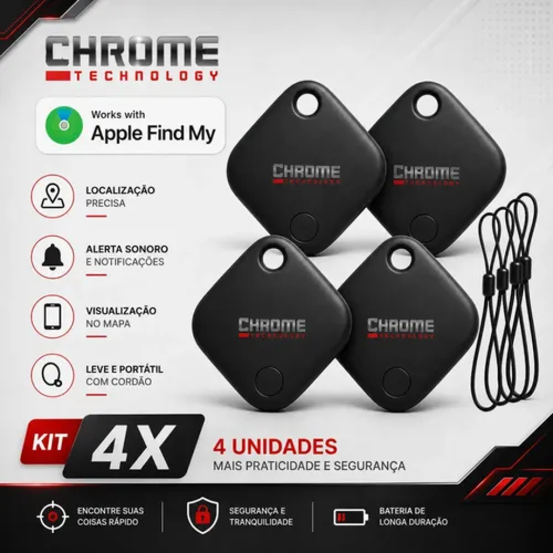 Kit com 4 Chaveiros Localizador Smart Tag Rastreador