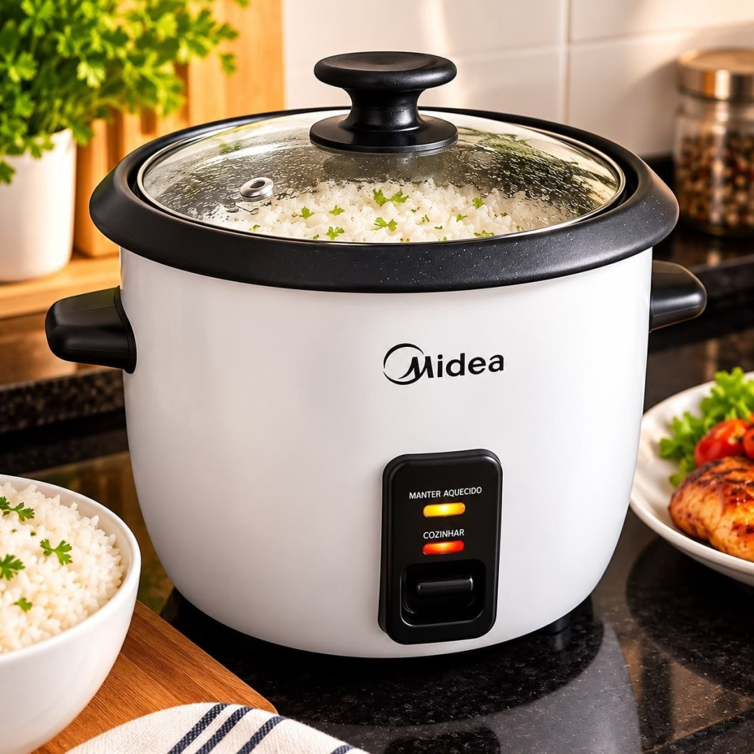 Panela de Arroz Elétrica Midea 7 Xícaras Cozimento a Vapor com Tampa de Vidro