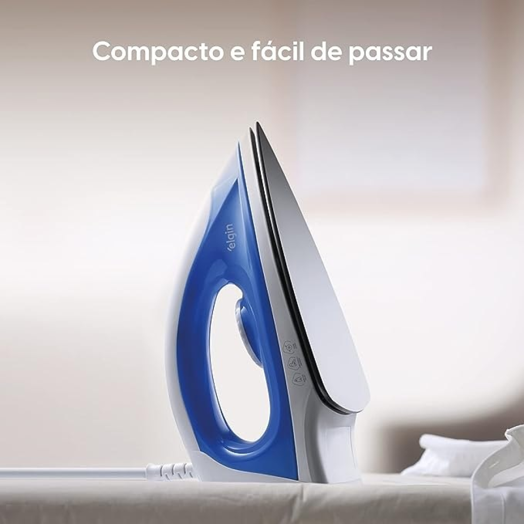 Ferro de Passar a Seco Iron Force Elgin Super Leve Branco e Azul Base Antiaderente 220V