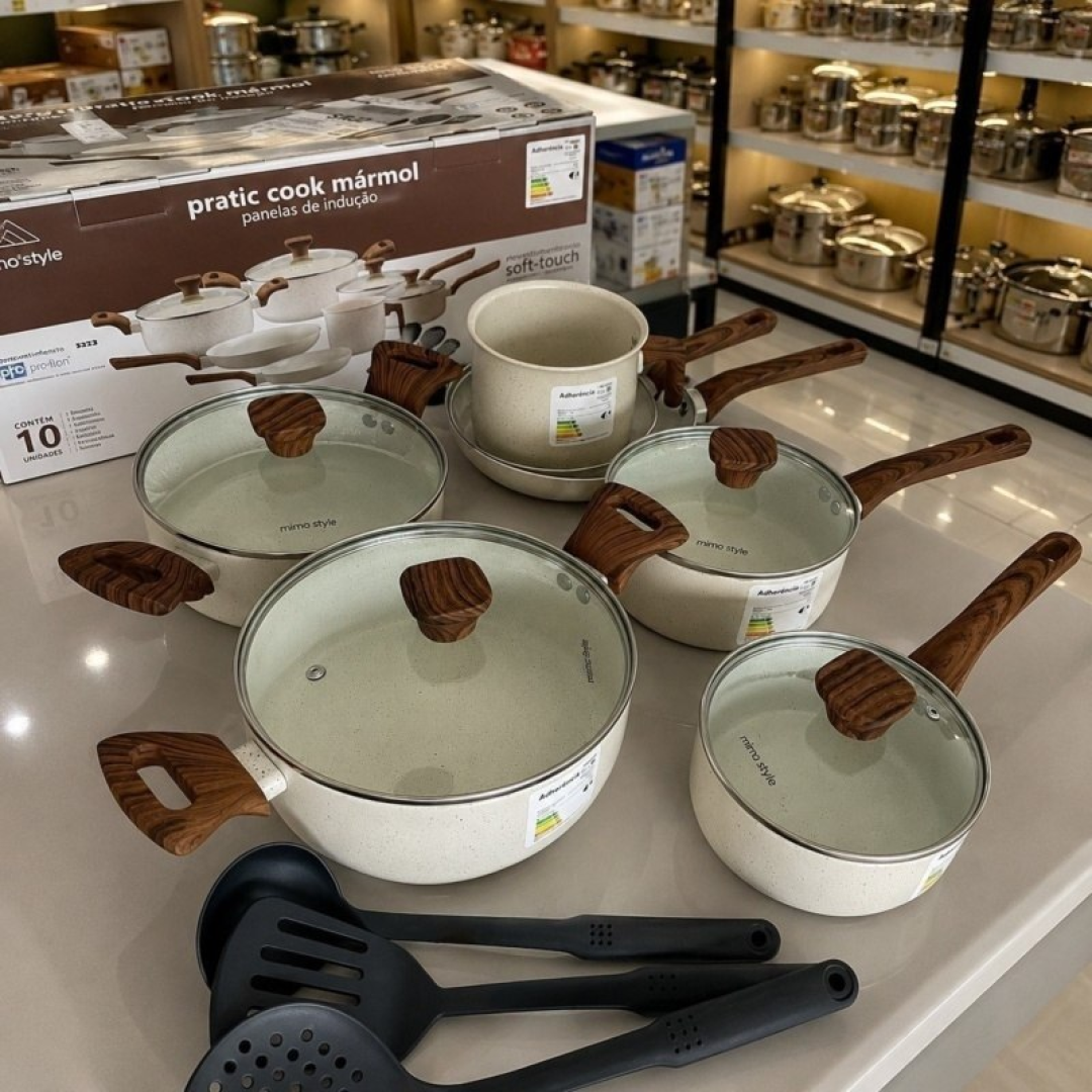 Jogo De Panelas Com 10 Peças Mimo Style Pratic Cook Mármol Cor Branco