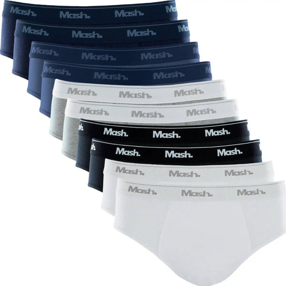 Kit Com 10 Cuecas Slip Mash Básica Masculina Algodão