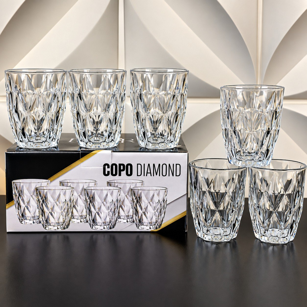 Jogo com 6 Copos Vidro Diamante Grosso 300ml