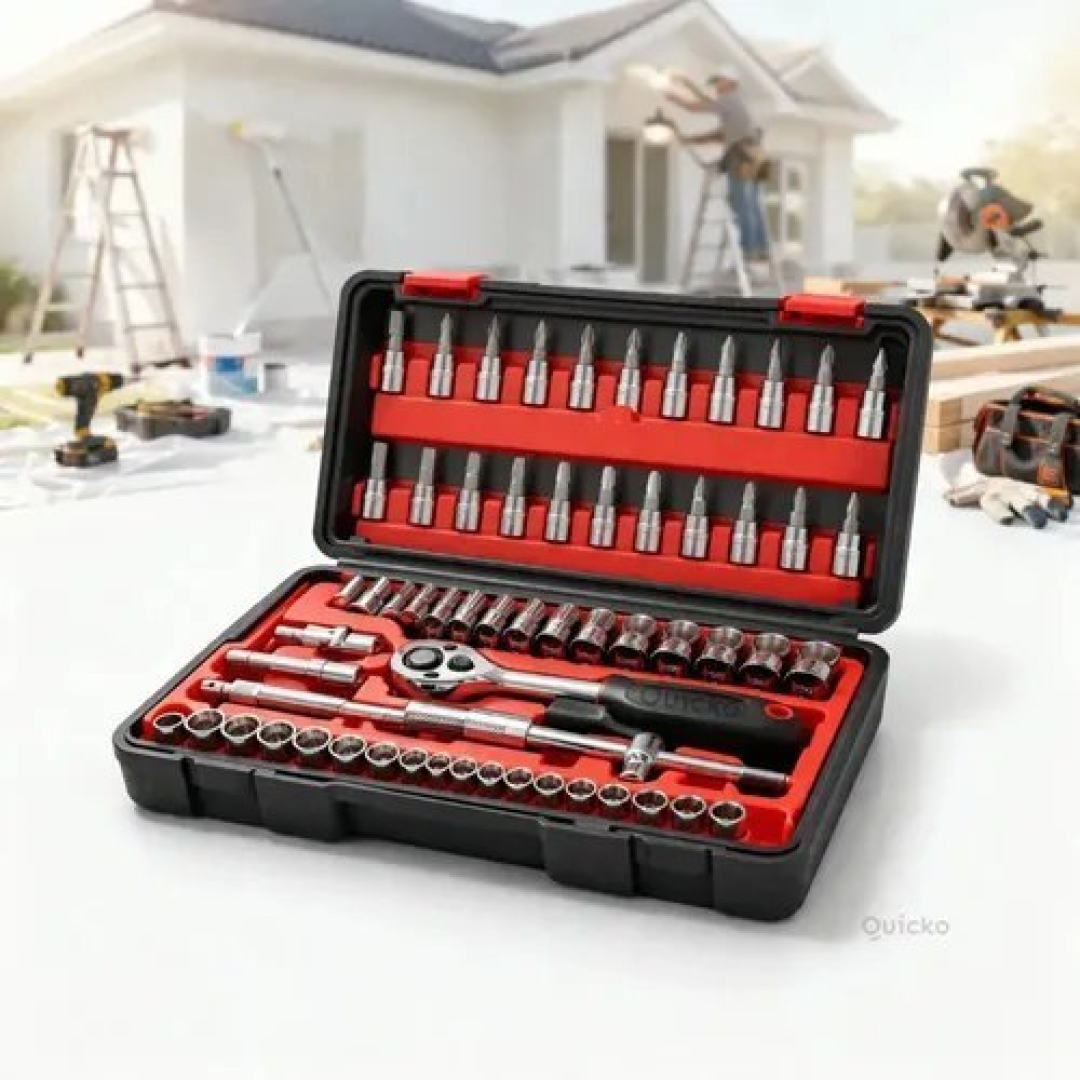 Kit Chaves Ferramentas Jogo Fenda Philips Catraca Soquete Allen 46 Peças Com Maleta Completa Manual Resistente Portátil Compacto Quicko Vermelho
