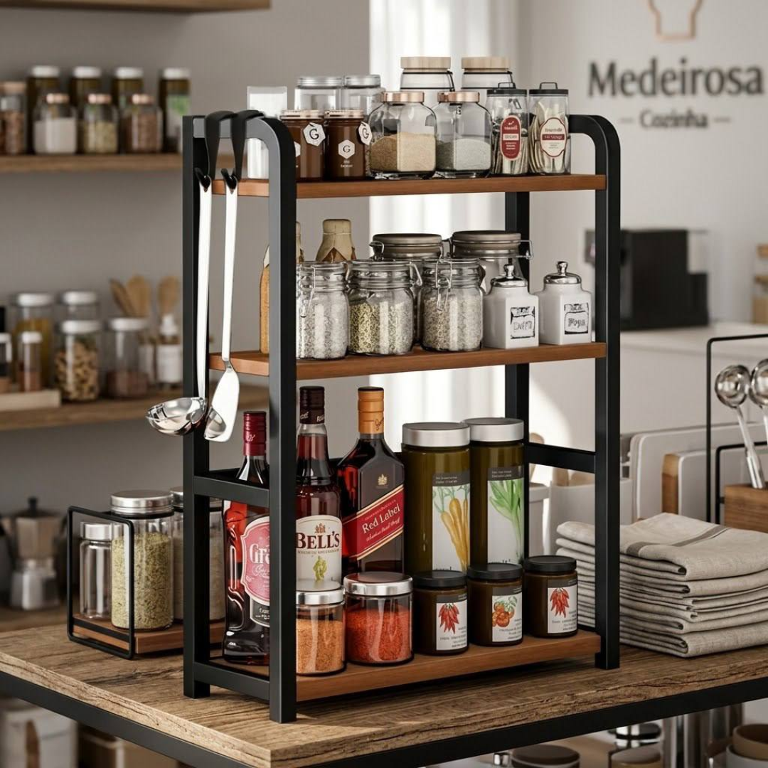 Organizador Cozinha Tempero De Cozinha Multifuncional Rack Marrom