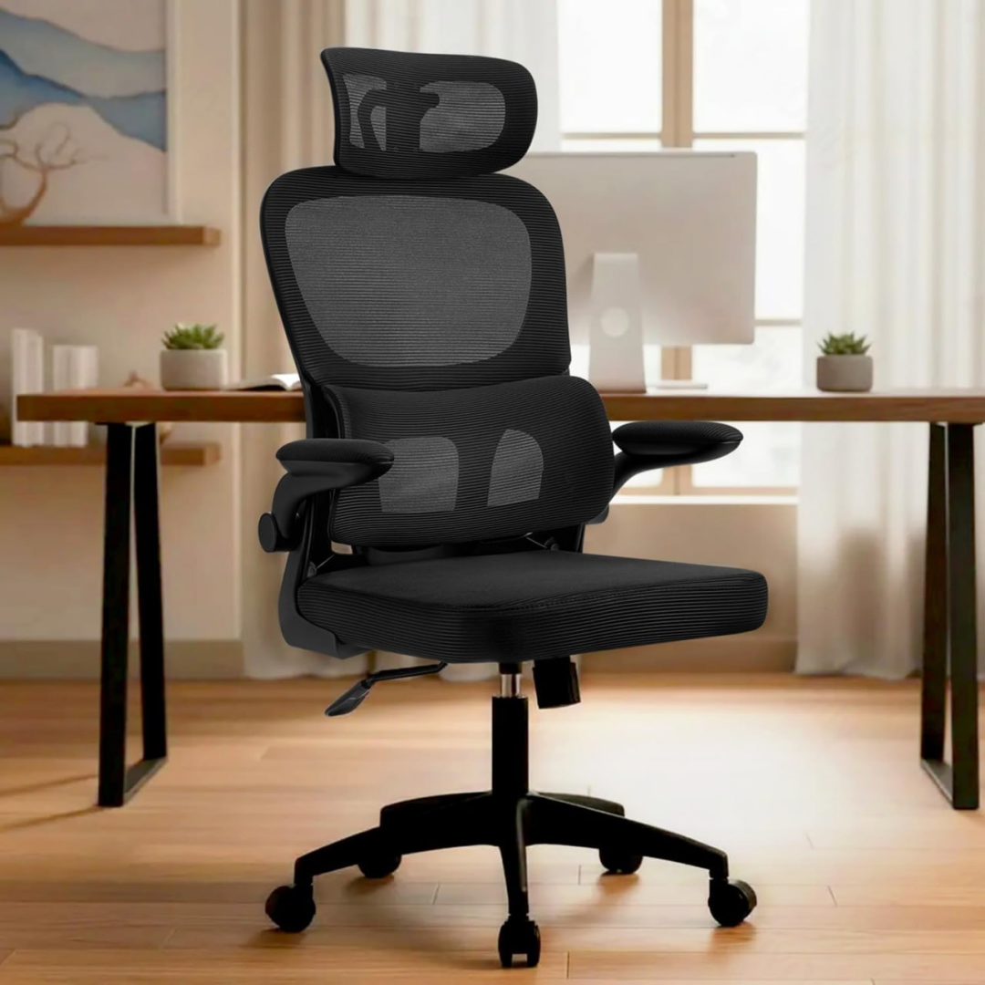 Cadeira de Escritório Ergonômica FivDaily C600 Preta, com Apoio de Cabeça e Suporte Lombar