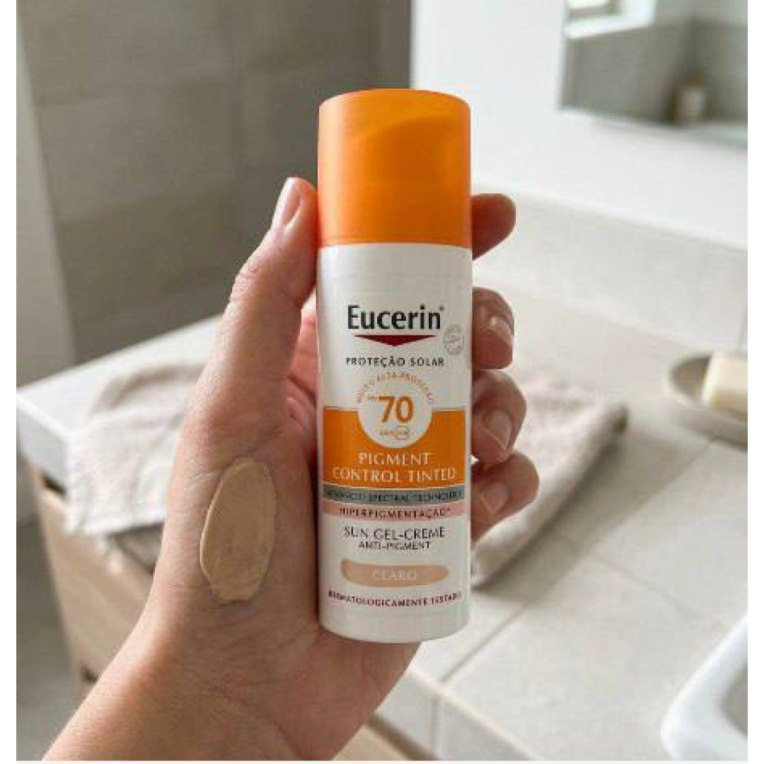 EUCERIN Protetor Solar Facial Antimanchas Cor Clara FPS 70 50ml, Pigment Control, Proteção UVA, UVB e Luz Visível, Thiamidol