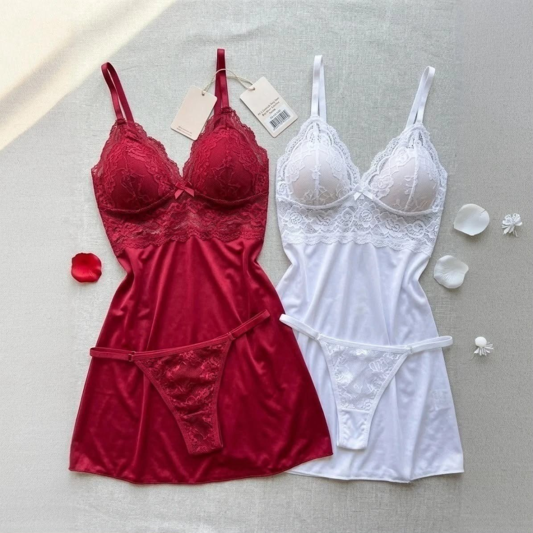 Kit com 2 Camisola Sexy sem Bojo com Calcinha Renda