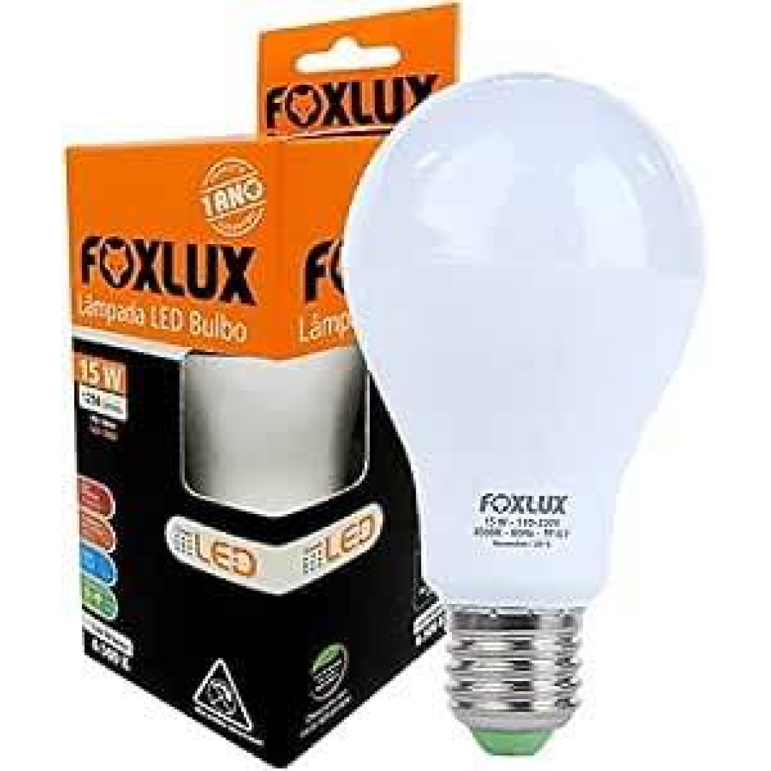 Lâmpada LED Bulbo Foxlux 15W 6500K Branco Frio Bivolt Base E27 Iluminação Residencial Comercial