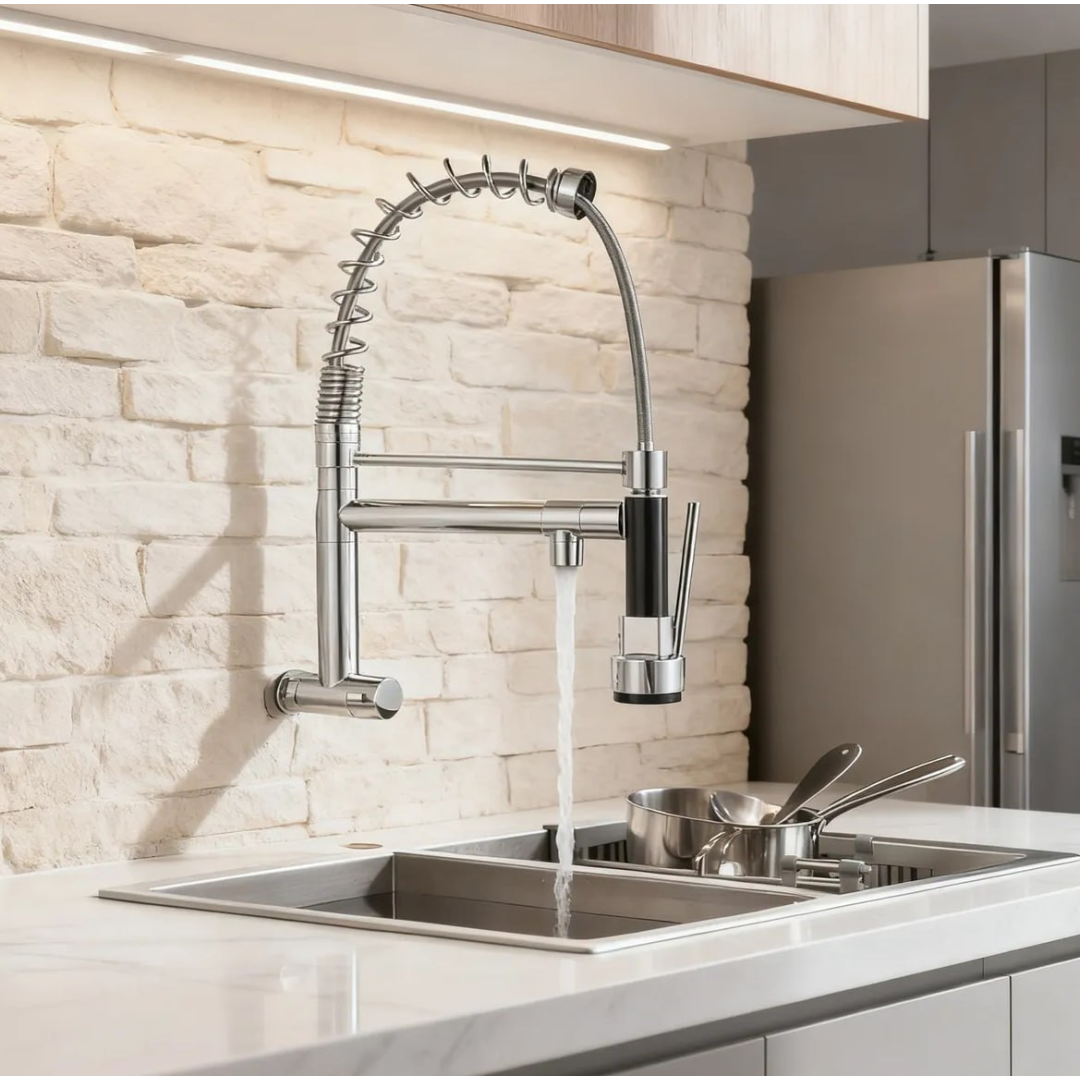 Torneira Monocomando Cozinha Gourmet Para Pia Bancada Flexivel Cor Inox 304 Escovado Prateado