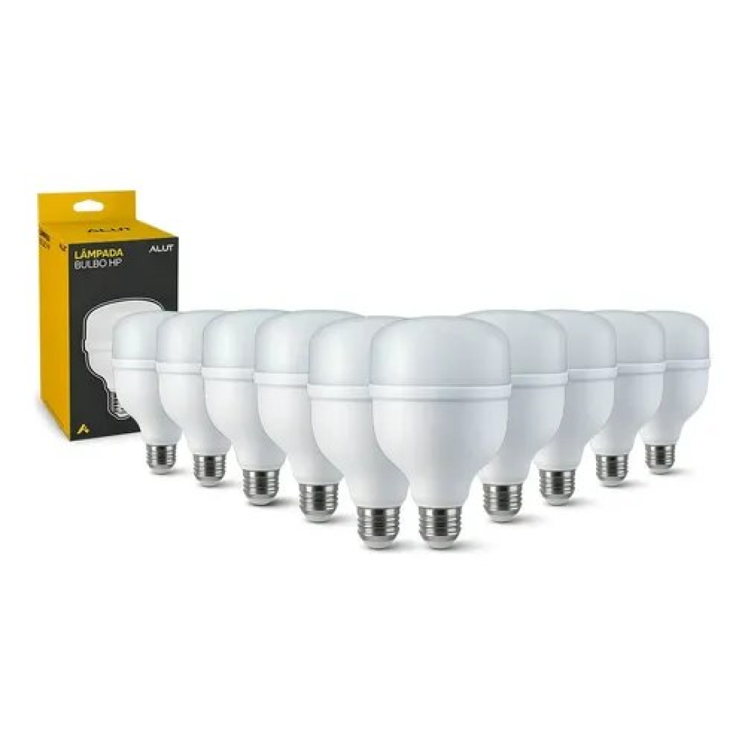 Kit 10 Lâmpadas LED Bulbo 50W Alta Potência Branco Frio 6500K Bivolt E27 - Super Bulbo Econômica 4000 Lúmens