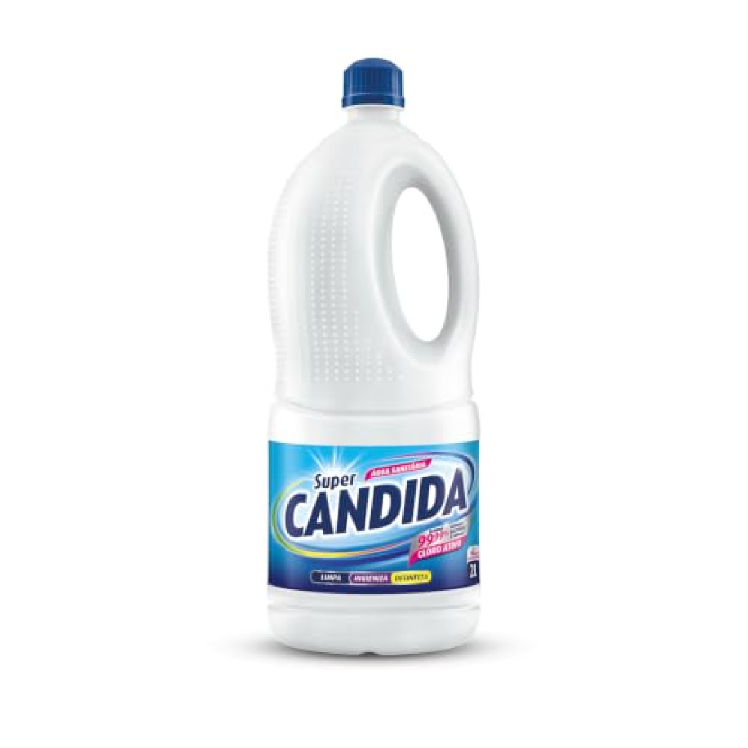 Água Sanitária Super Candida 2L Alvejante e Desinfetante Multiuso para Limpeza Pesada, Higieniza Pisos e Banheiros, Branqueia Roupas e Tira Manchas