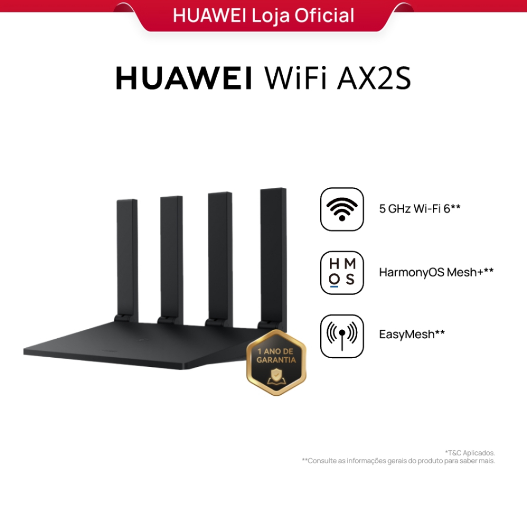 HUAWEI WiFi AX2S Roteador WS7000 V2 Dual Band 4 Antenas 5 GHz Wi-Fi 6