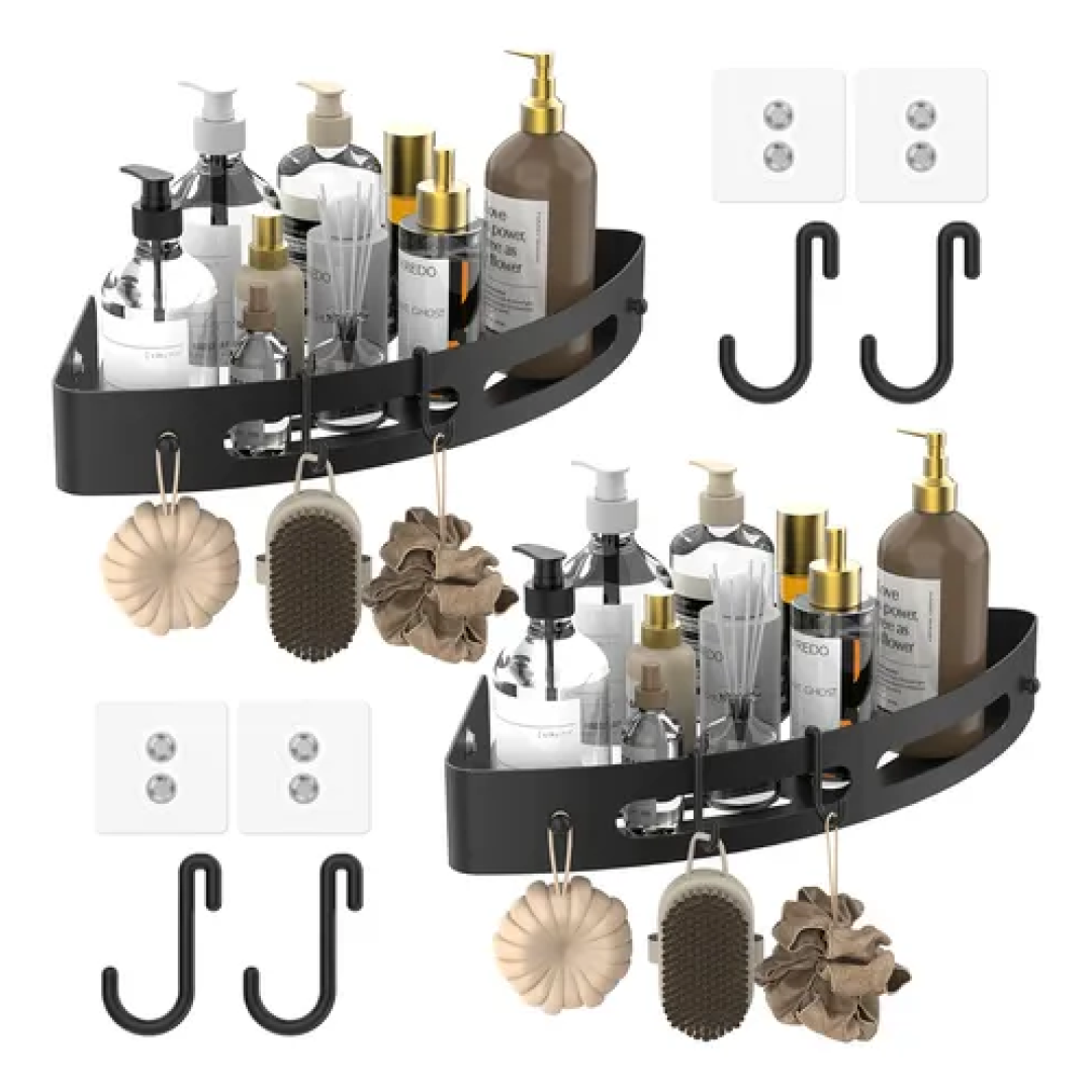 Kit 2 Suporte Porta Shampoo Sabonete Banheiro Adesivo Preto