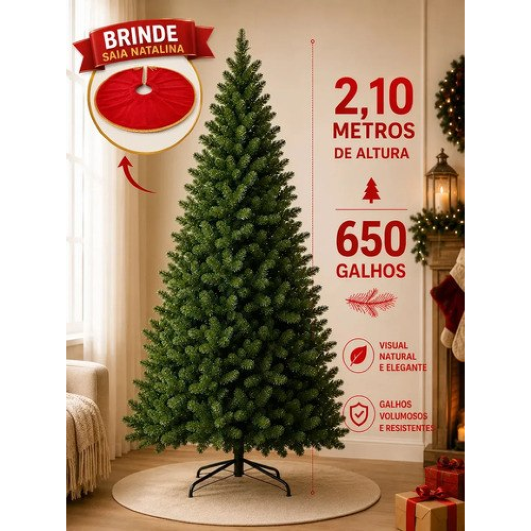 Árvore de Natal 2,10m 650 Galhos Pinheiro