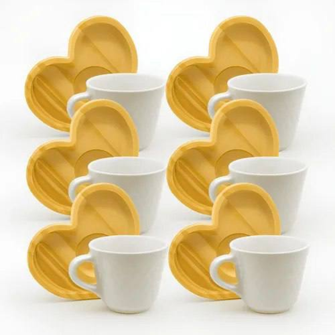 Jogo 6 Xicaras Café Porcelana Branca Com Pires Coração 65ml Cor Branco Café Expresso