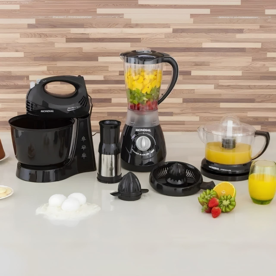 Kit Cozinha Mondial Liquidificador Batedeira E Espremedor KT-105-B