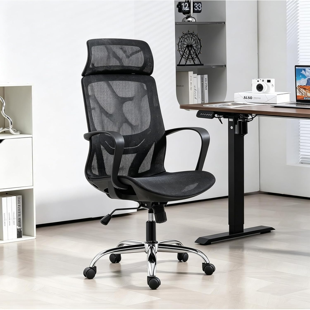 Cadeira de Escritório Ergonômica em Malha, Assento em Formato U, Altura Ajustável Ideal para Escritório e Home Office (Preto)