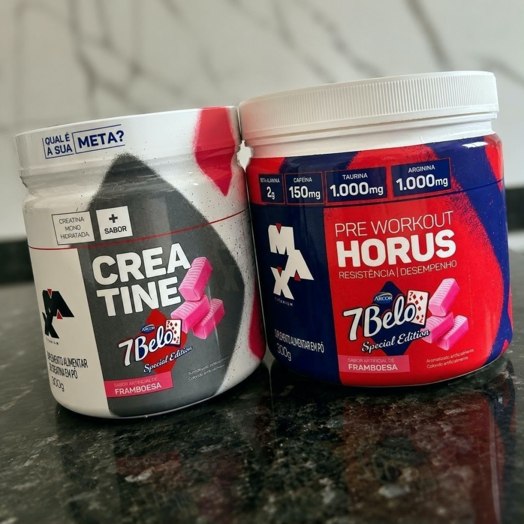 Kit com Pré Treino Hórus 7 Belo + Creatina 7 Belo 300g Max Titanium