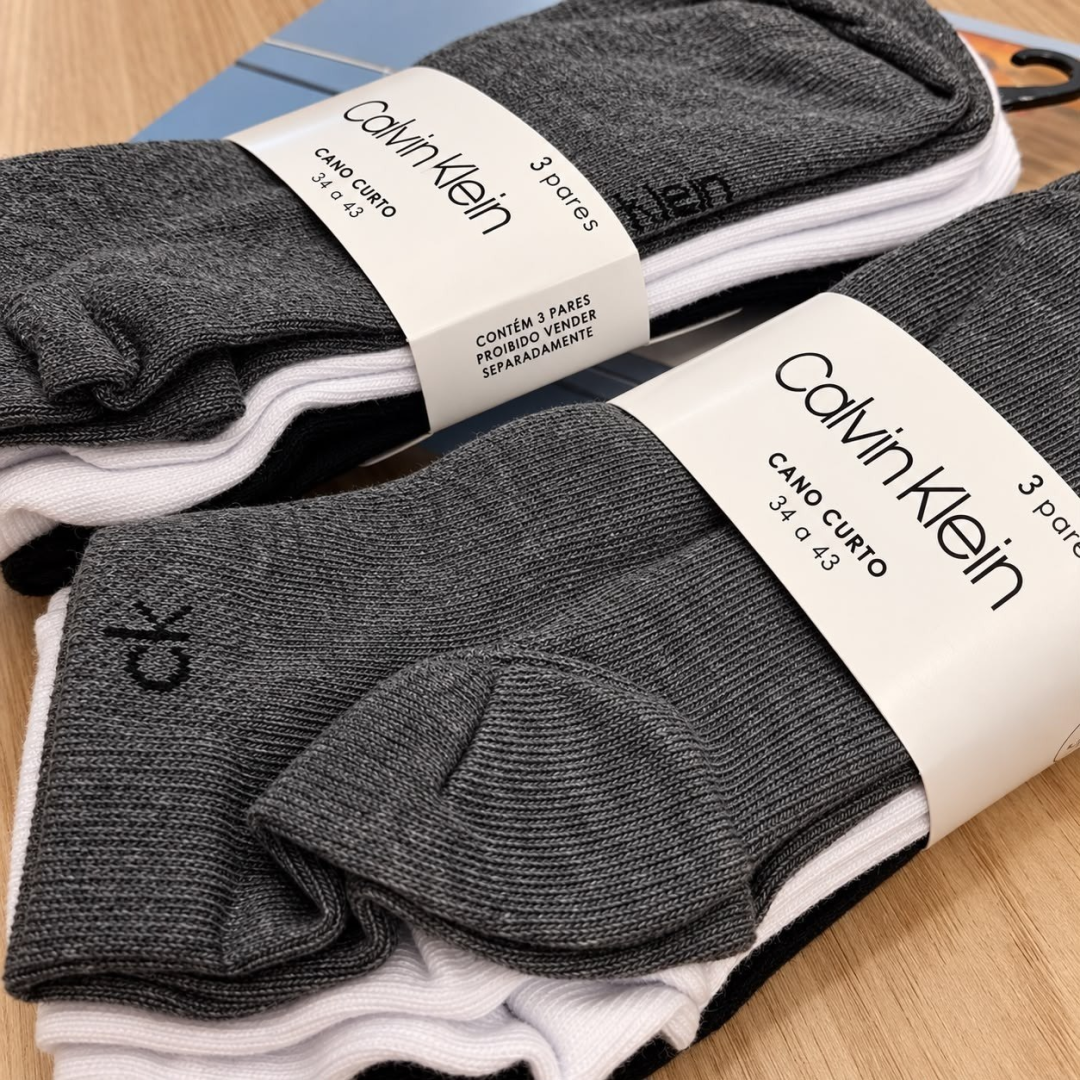 Kit com 3 Pares Meias Calvin Klein Cano Curto