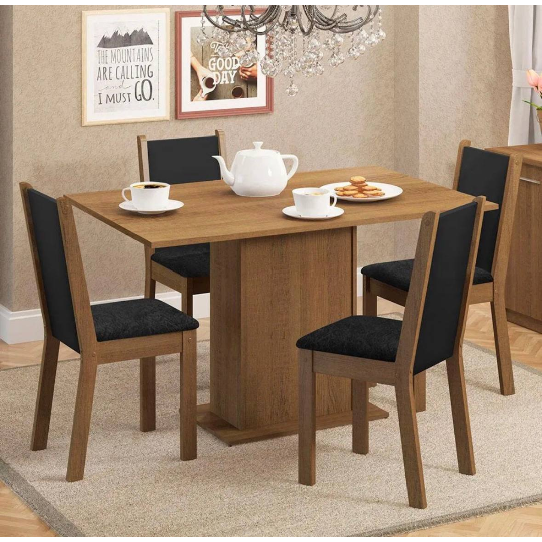 Sala De Jantar Madesa Talita Mesa Tampo Madeira 4 Cadeiras Cor Rustic/preto/oxford Desenho Do Tecido Das Cadeiras Liso Rustic/preto/oxford Liso