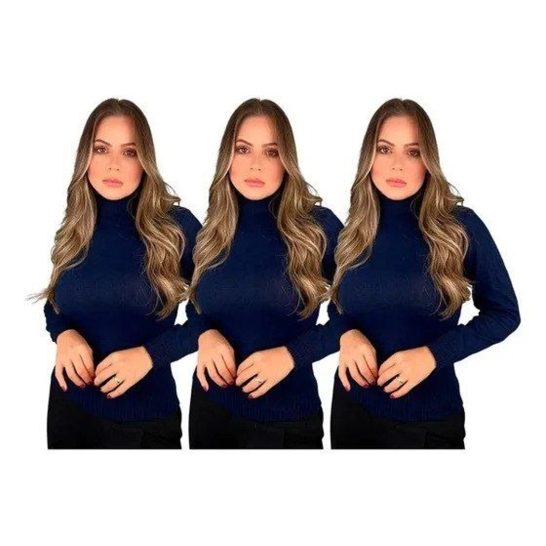 Kit 3 Blusa De Frio Cacharrel Feminina Gola Alta Trico