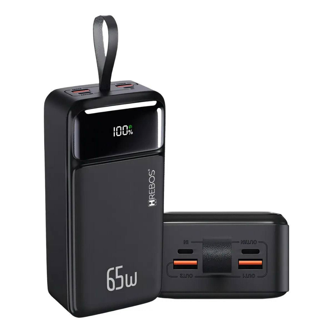 Power Bank Turbo 65w Hrebos 30000mah Com Display Digital Cor Preto