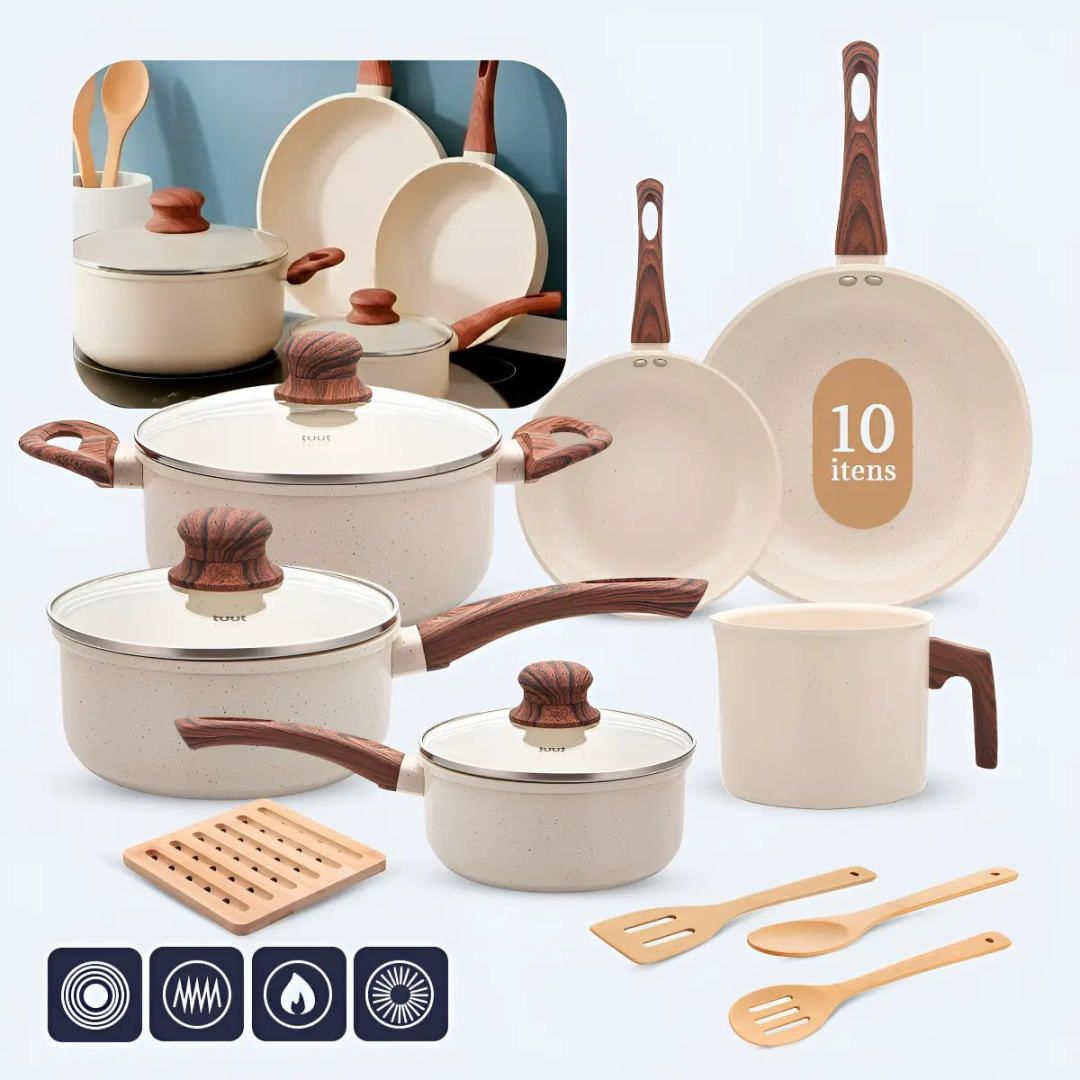 Jogo De Panelas Indução Antiaderente Cerâmica Premium Style Cook Mármol 10 Peças Mimo Style