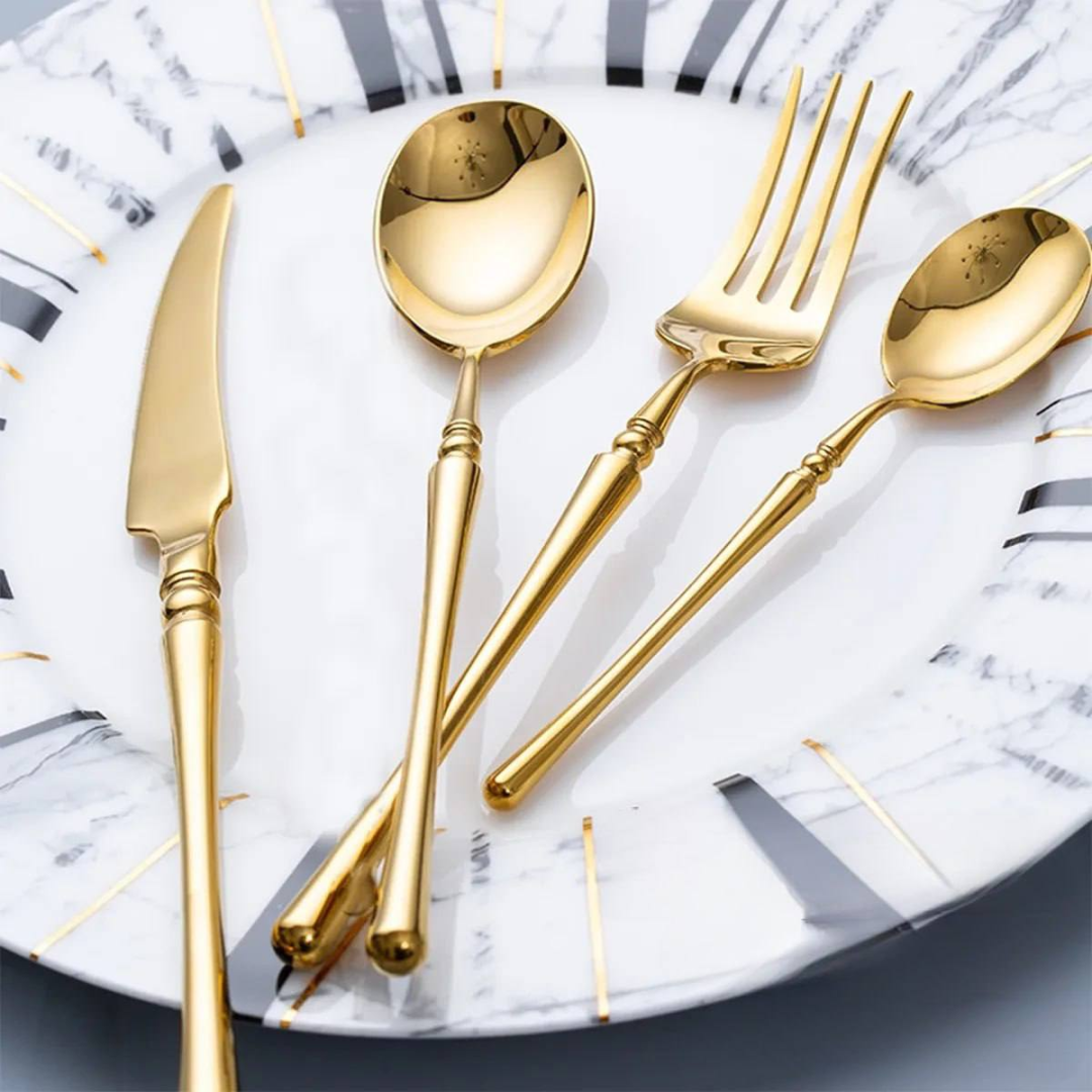 Faqueiro De Luxo Com Cintura Fina, Aço Inox Dourado 24 Peças Dourado