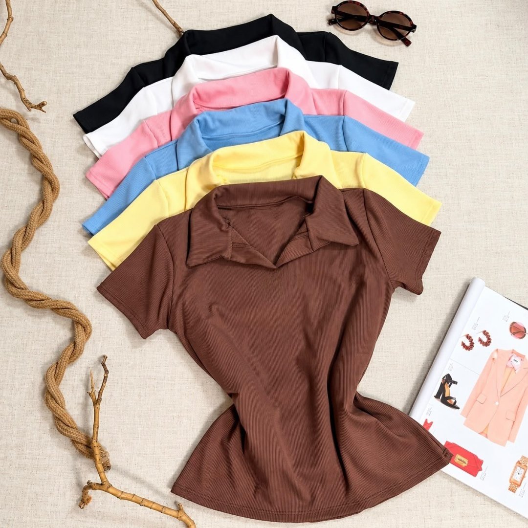 Kit com 4 Camisa Gola Polo Feminina Canelada