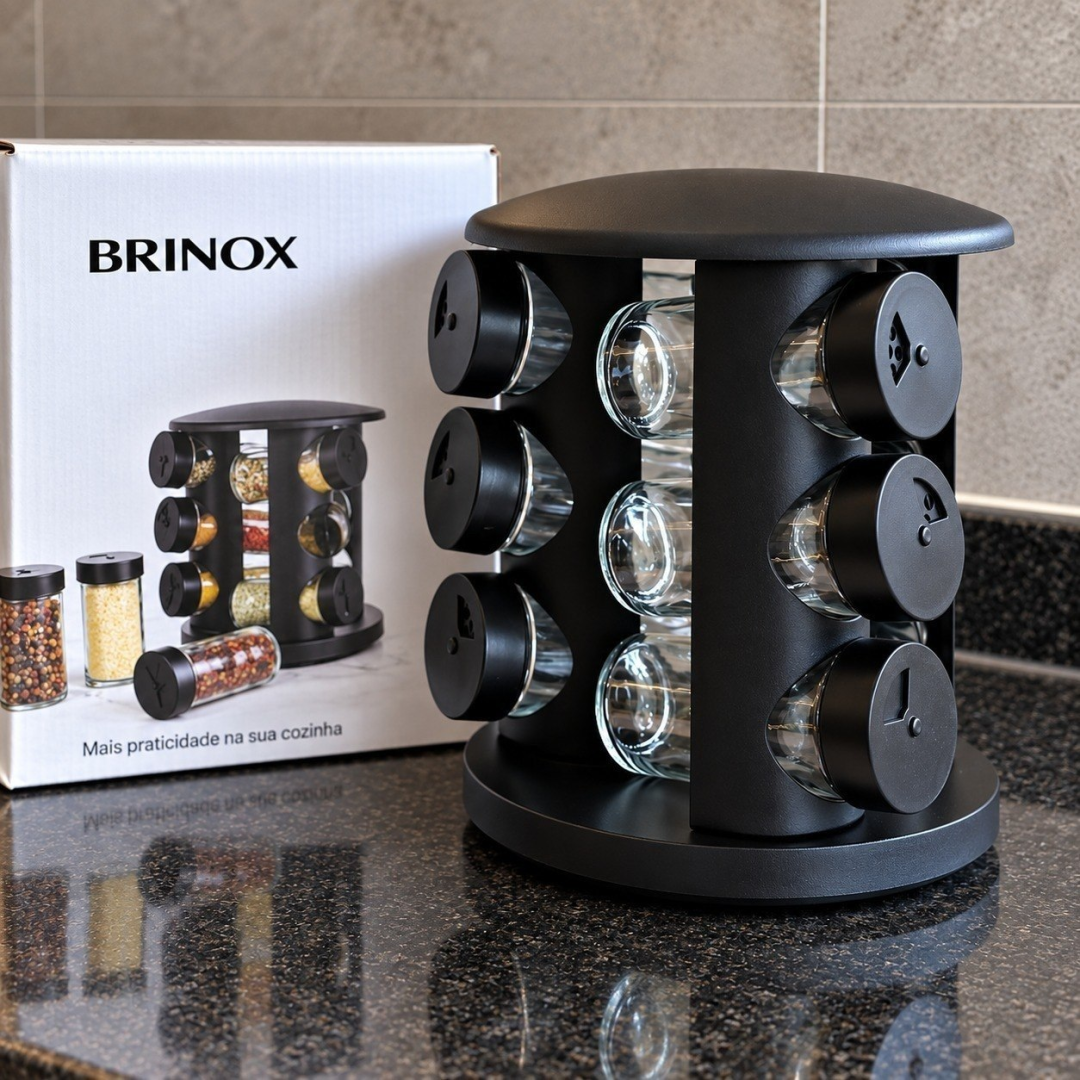 Porta Temperos Com 10 Potes de Vidro Brinox