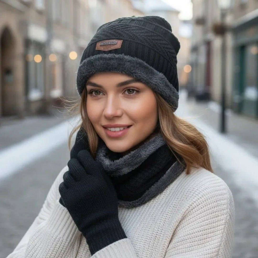 Kit Touca Gorro + Cachecol Echarpe Lã + Luva Touch Celular