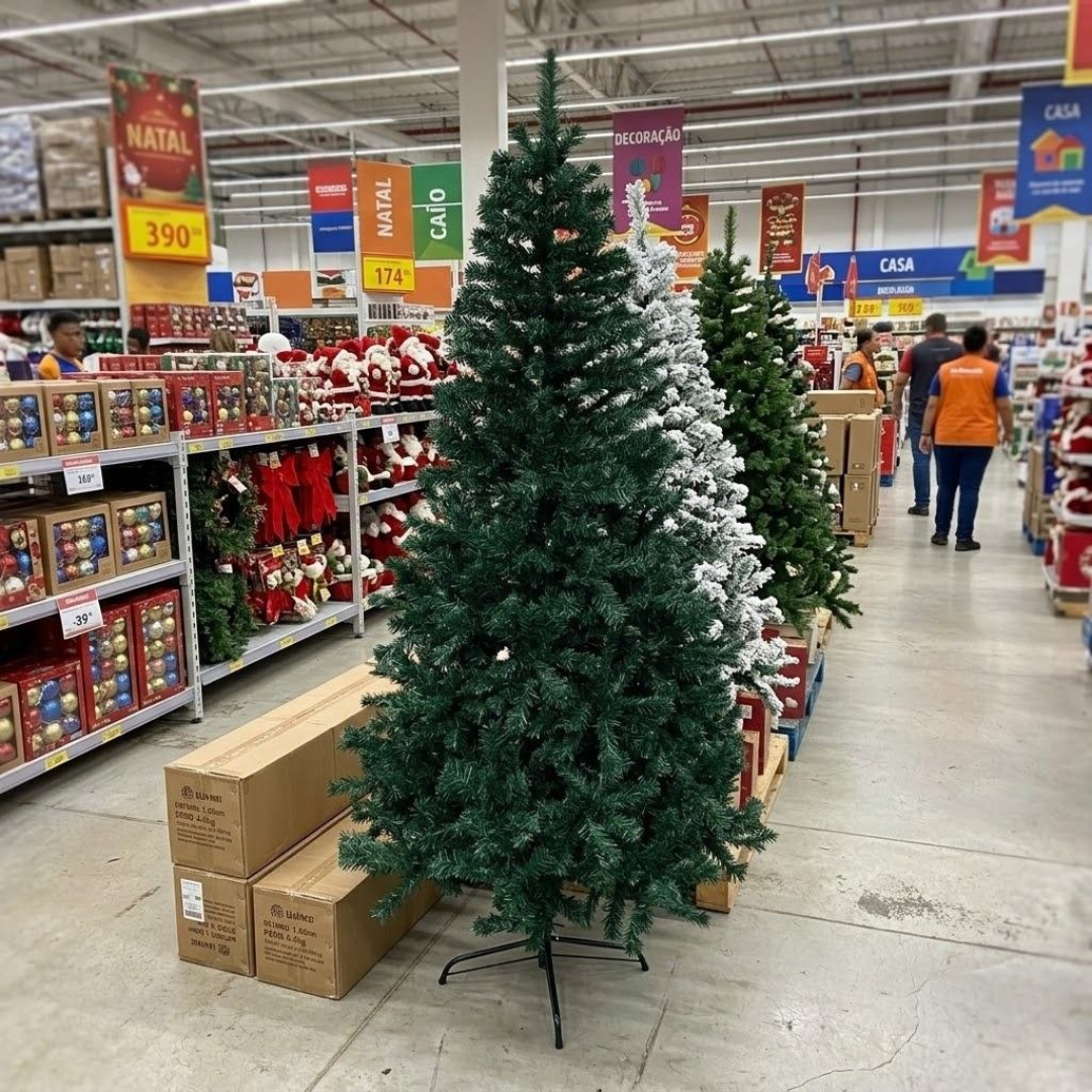 Árvore de Natal Verde Premium 180 cm com 1000 Galhos Cheios e Pé de Ferro Atelier Enovelada