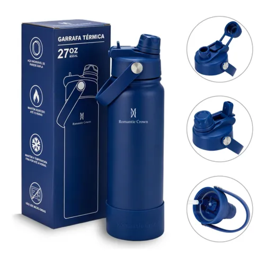 Garrafa Térmica 800ml Inox Bico Duplo Canudo