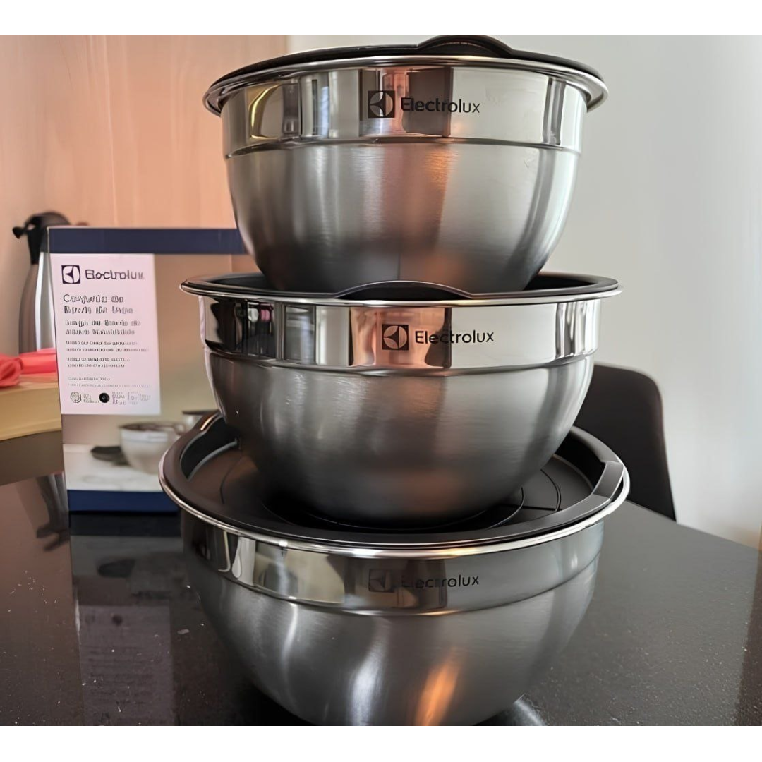 Conjunto 3 Bowls de Inox Electrolux com Tampa Plástica