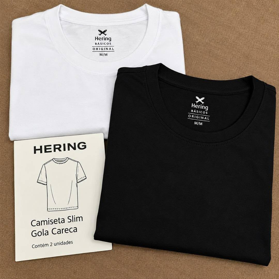Kit Com 2 Camisetas Masculinas Básicas Slim Hering