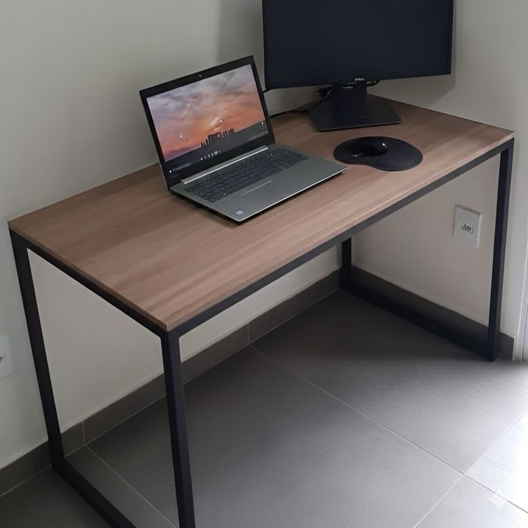 Escrivaninha Industrial Mesa Estudo Aparador Office Aço Mdf